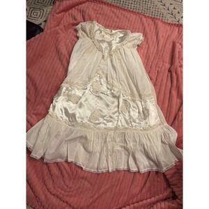 Poussin Vintage Christening Gown White Lace Sequin Satin Baptism Dress Baby